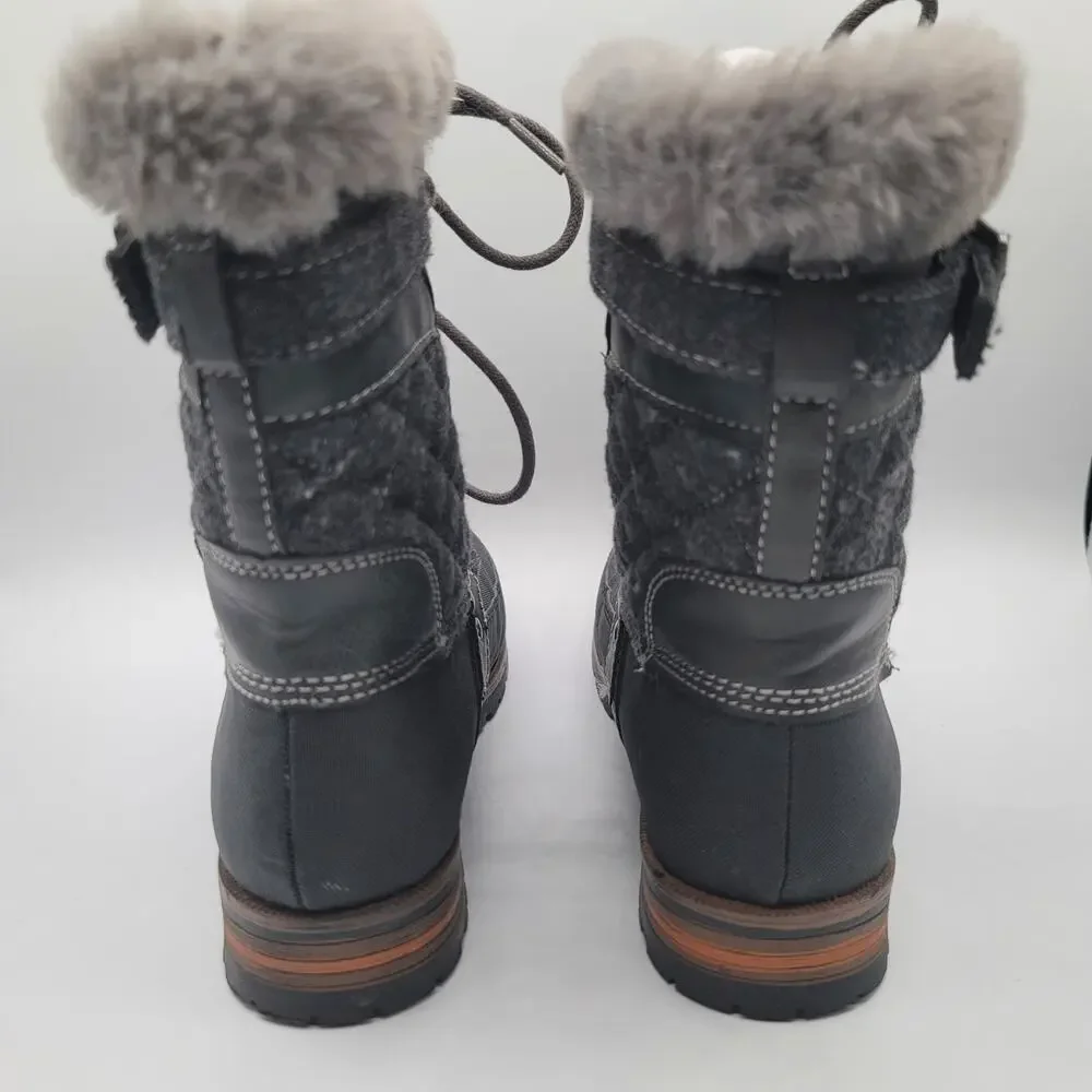 Rock & Candy girls Gray Faux Fur Winter Boots Lace Up Size 3